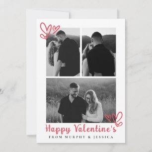 Elegant Red Hearts Happy Valentine's Day 3 Photo Holiday Card