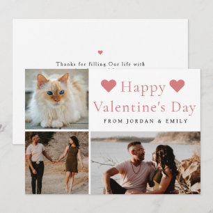 Elegant Red Hearts Happy Valentine's Day 3 Photo Holiday Card