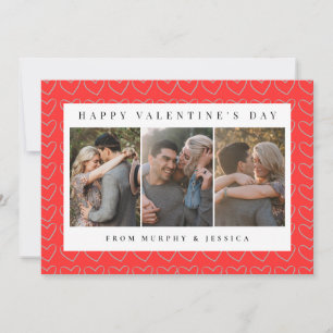 Elegant Red Hearts Happy Valentine's Day 3 Photo Holiday Card