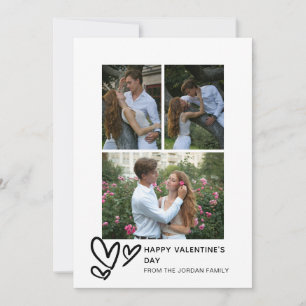 Elegant Red Hearts Happy Valentine's Day 3 Photo Holiday Card