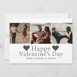 Elegant Red Hearts Happy Valentine's Day 3 Photo Holiday Card