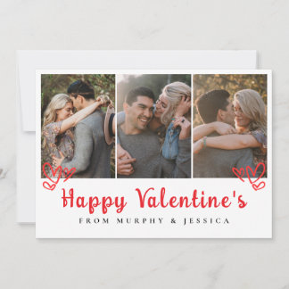 Elegant Red Hearts Happy Valentine's Day 3 Photo Holiday Card