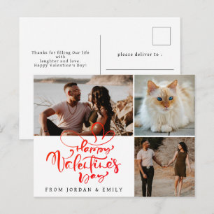 Elegant Red Hearts Happy Valentine's Day 3 Photo Holiday Postcard