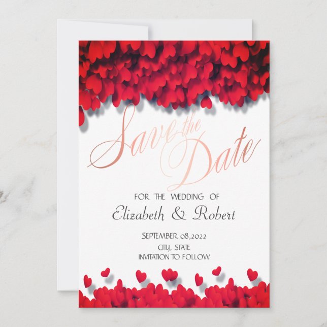 Elegant Red Hearts  Save The Date (Front)