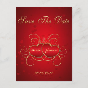 Elegant Red Hearts - Save The Date Postcard