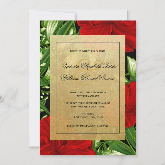 Elegant Red Hibiscus Tropical Floral Wedding Invitation (Front)