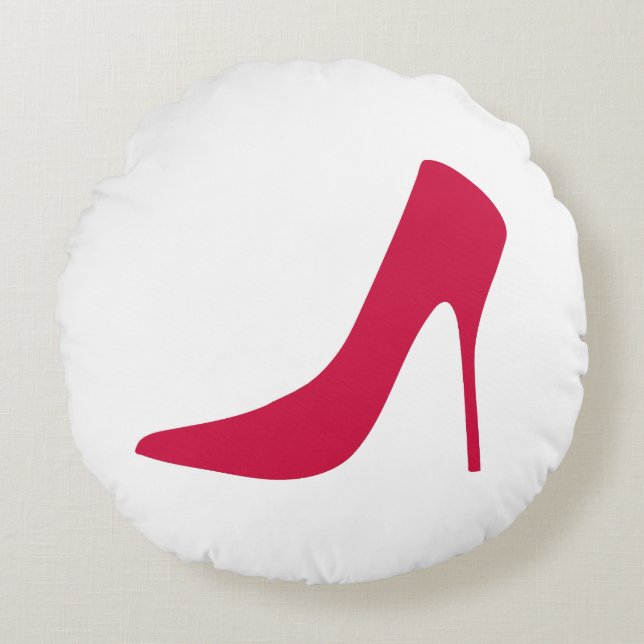 ELEGANT RED HIGH HEELS AND POLKA DOTS  ROUND CUSHION (Front)