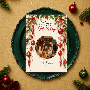 Elegant Red Holiday Family Portrait Card