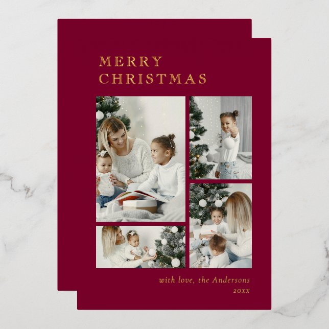 Elegant Red Holiday Photo Collage Christmas Card (Front/Back)