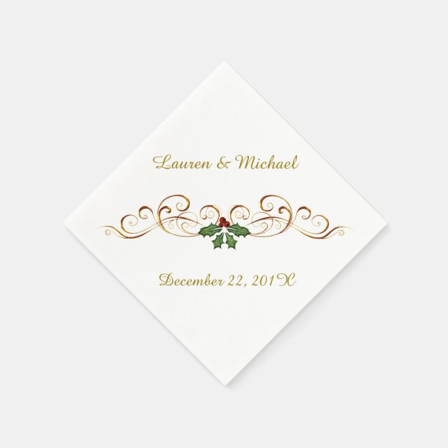 Elegant Red Holly Christmas Wedding Napkin (Corner)
