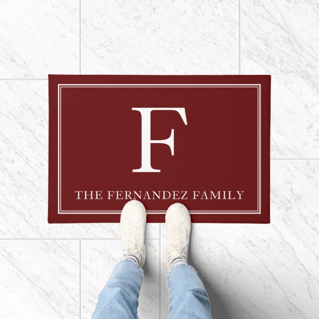 Elegant Red Initial Family Name Doormat (Indoor)