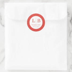 Elegant Red Initials Classic Round Sticker