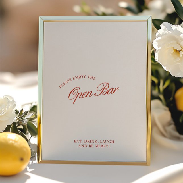 Elegant Red & Ivory Open Bar Wedding Sign (Elegant Red & Ivory Open Bar Wedding Sign)