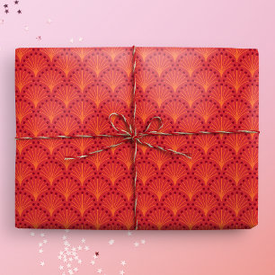 Elegant Red Japanese Scales Pattern Wrapping Paper