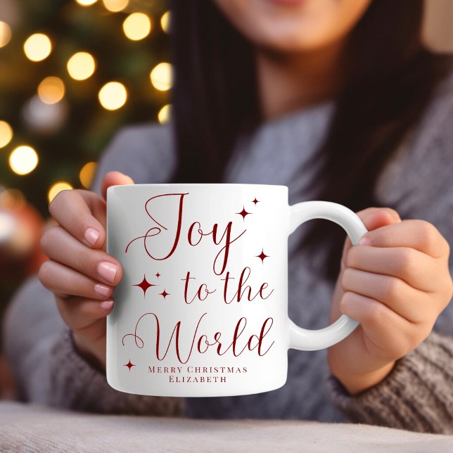 Elegant Red Joy to The World Merry Christmas  Mug (Creator Uploaded)