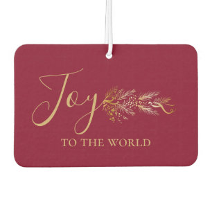 Elegant Red Joy to World Personalised Christmas Car Air Freshener