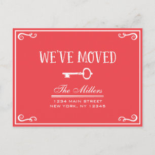 Elegant Red Key Moving Announcement Postcard