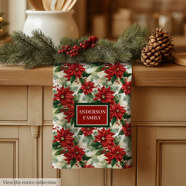 Elegant Red Kitchen Towel Custom Name Holiday Gift (Elegant Red Kitchen Towel Custom Name Holiday Gift)