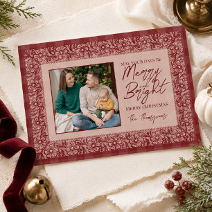 Elegant Red Lace Border Family Photo Christmas Holiday Card