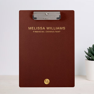 Elegant Red Leather & Gold  Monogram Initial  Clipboard