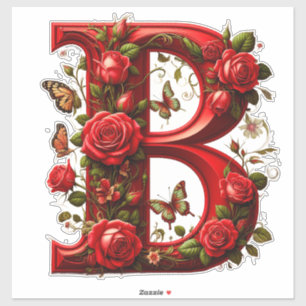 Elegant Red Letter B by Roses and Butterfly