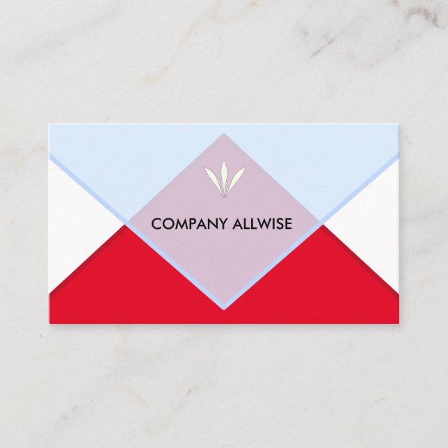 Elegant  Red, Light Blue & White Business Card (Front)