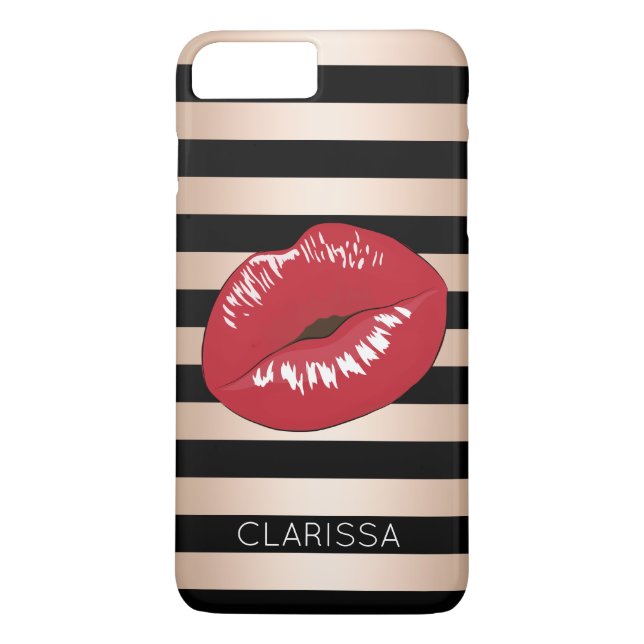 elegant red lips rose gold black stripes pattern Case-Mate iPhone case (Back)