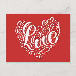 Elegant Red Love Wedding Heart Typography Hearts Postcard