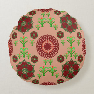 Elegant Red Mandala Geometric Bedroom & Home Texti Round Cushion