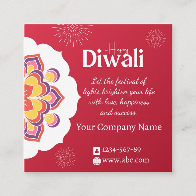 Elegant Red Mandala Happy Diwali Customisable card (Front)