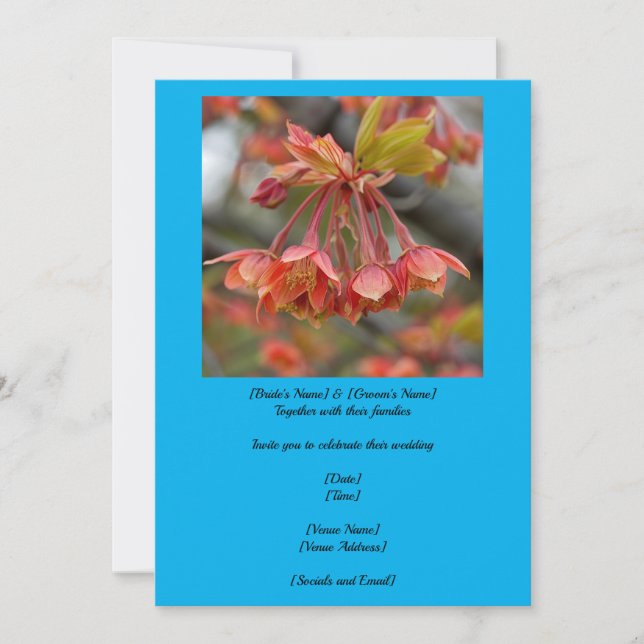 Elegant Red Maple Tree Flower Cluster Wedding  Invitation (Front)