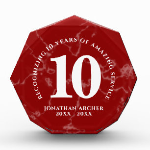 Elegant Red Marble 10 Years Work Anniversary Photo Block