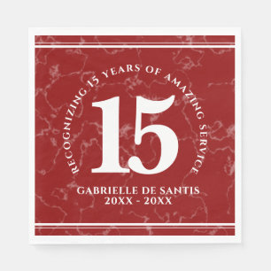 Elegant Red Marble 15 Years Work Anniversary Napkin