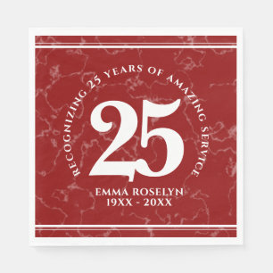 Elegant Red Marble 25 Years Work Anniversary Napkin
