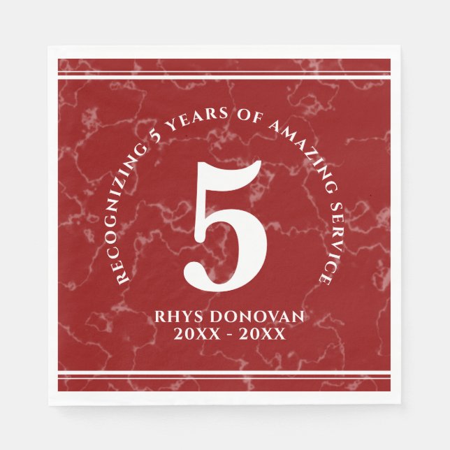 Elegant Red Marble 5 Years Work Anniversary Napkin (Front)