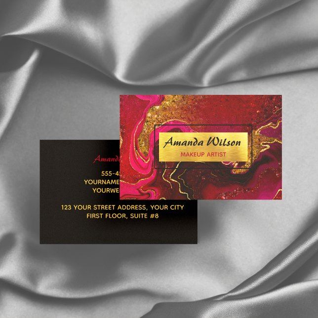 Elegant red marble art faux gold glitter business card (Creator Uploaded)