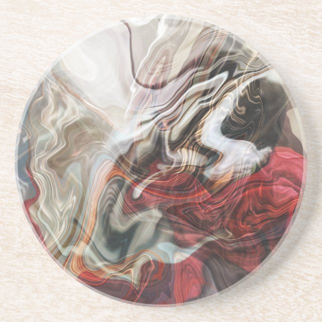 Elegant Red Marbled Abstract Design Coaster (Front)