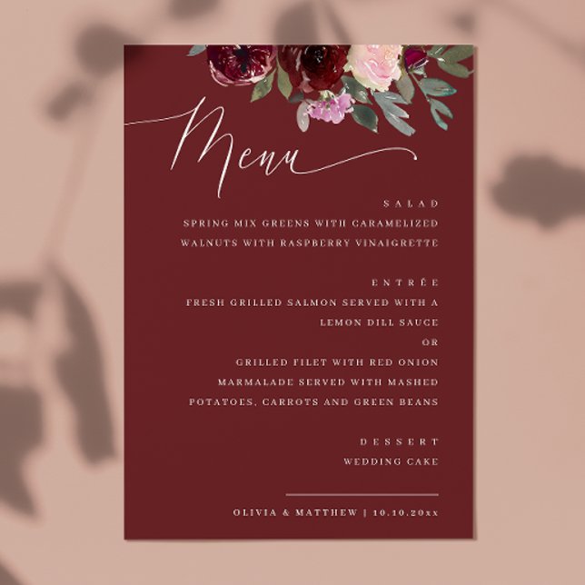 Elegant red maroon roses. Garden floral wedding Menu (Creator Uploaded)