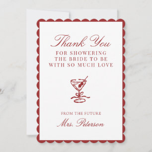 Elegant Red Martini Bridal Shower Thank You Card