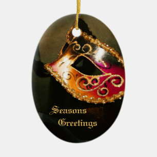 Elegant Red Masquerade Mask Holiday Ornament