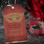 Elegant Red Masquerade Sixteenth Birthday Gift Tags<br><div class="desc">Stunning Masquerade 16th birthday party thank you favour tags! With a beautiful gold mask and elegant script font on a deep red backdrop,  these theme party thank yous are fun and alluring.</div>