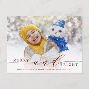 Elegant Red Merry and Bright Photo Holiday  Postcard