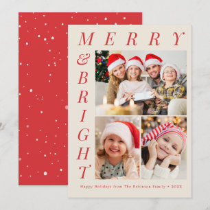 elegant red merry bright text christmas  holiday card