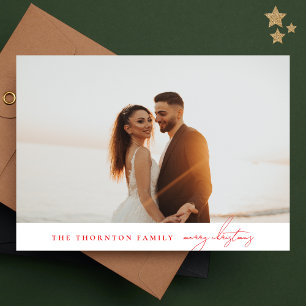 Elegant Red MERRY CHRISTMAS Photo Collage Holiday Card
