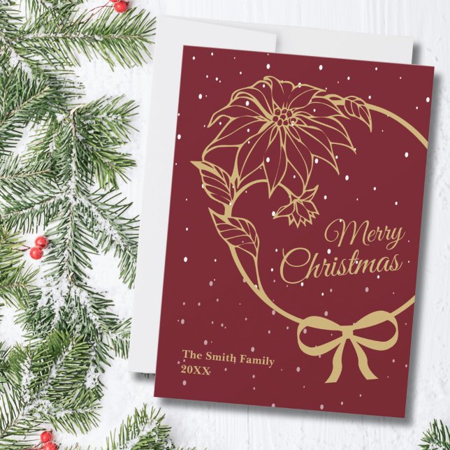 Elegant Red Merry Christmas Poinsettia Flat Holiday Card (Creator Uploaded)