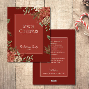 Elegant Red Merry Christmas Poinsettia Holiday Card
