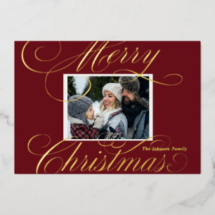 Elegant Red Merry Christmas Script Photo