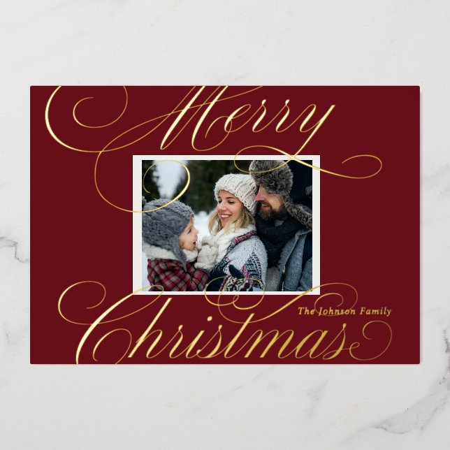 Elegant Red Merry Christmas Script Photo  (Front)