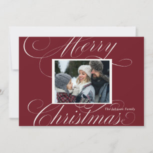 Elegant Red Merry Christmas Script Photo Holiday Card