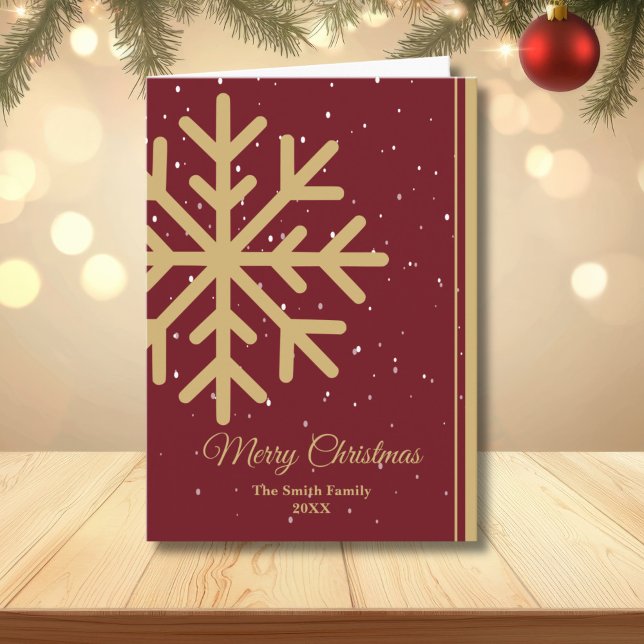 Elegant Red Merry Christmas Snowflake Folded Holiday Card (Creator Uploaded)
